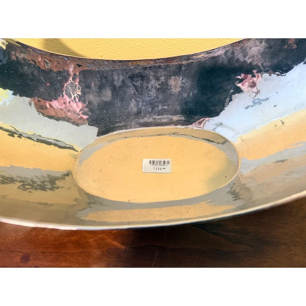 Arteriors Swain Centerpiece Bowl Polished Nickel Hammered‎ Brass Boat Silver